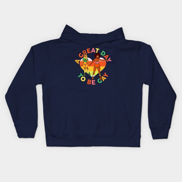 "A Great Day To Be Gay" Cute & Colorful Roller Skating Couple Kids Hoodie by The Whiskey Ginger